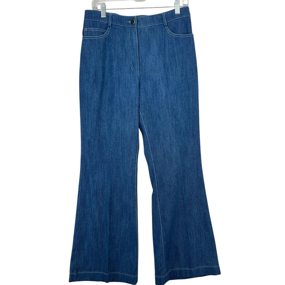 Akris Punto Jeans Womens 8 Blue Mid Rise Flare Leg Medium Wash Stretch Denim